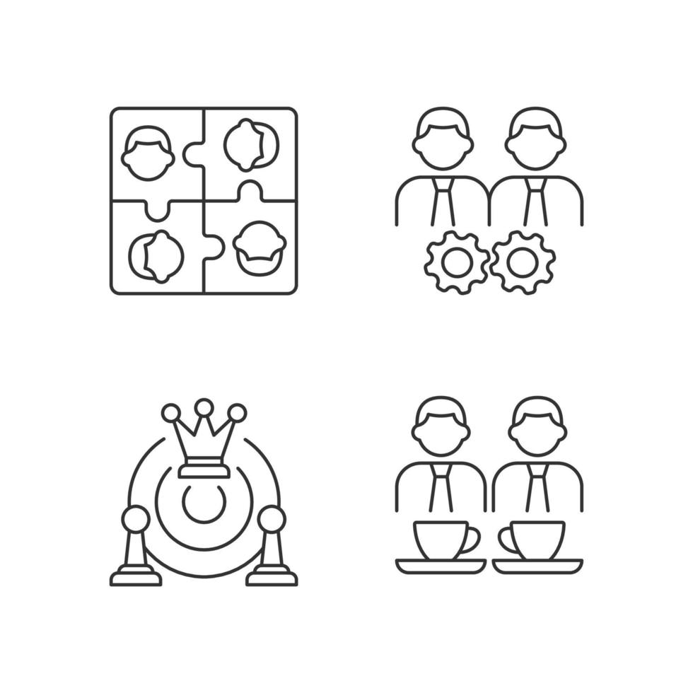 conjunto de ícones lineares de interação de membros do escritório vetor