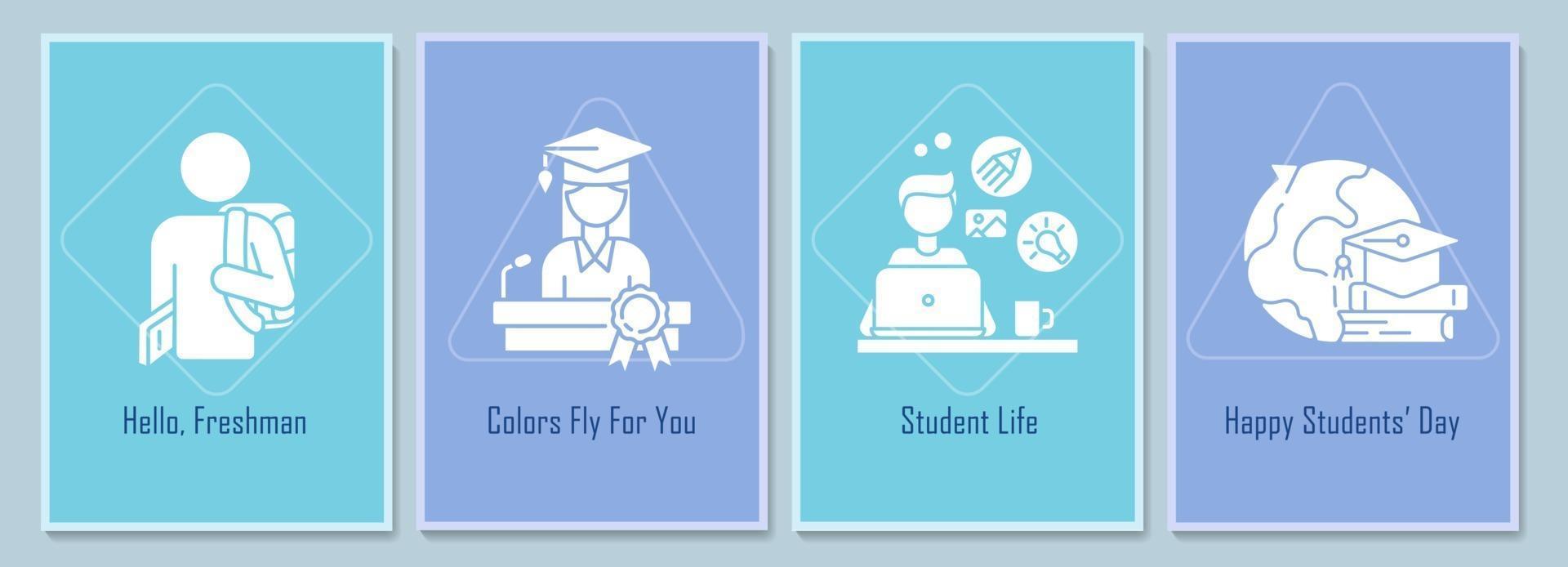 cartões comemorativos do dia nacional do estudante com conjunto de elementos de ícone de glifo vetor