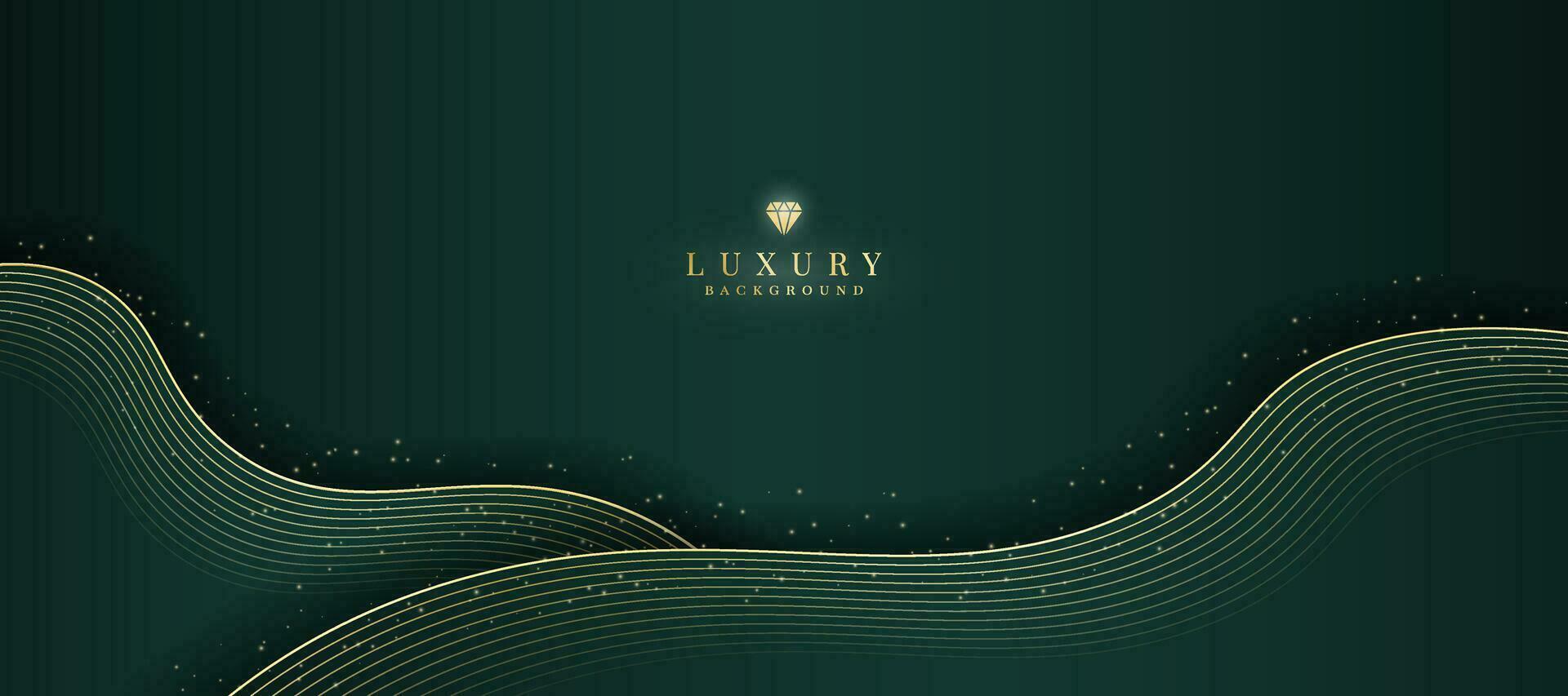 luxuoso Sombrio verde fundo com espumante ouro linhas Projeto. vetor