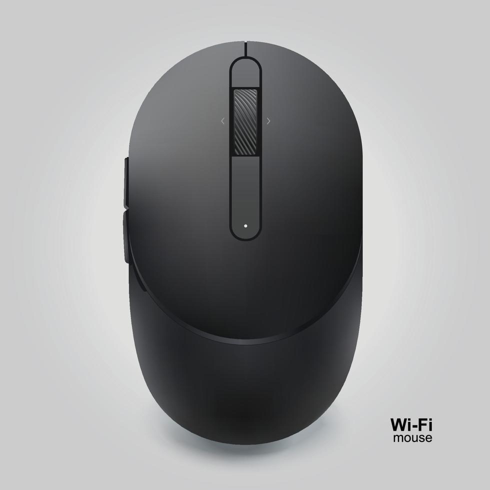 mouse wi-fi preto com roda isolada em fundo cinza vetor