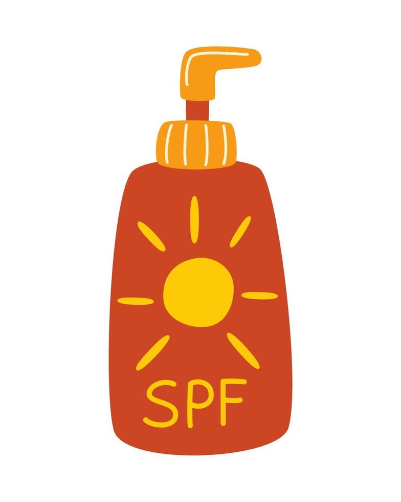 frasco com protetor solar. creme spf. proteção solar. vetor