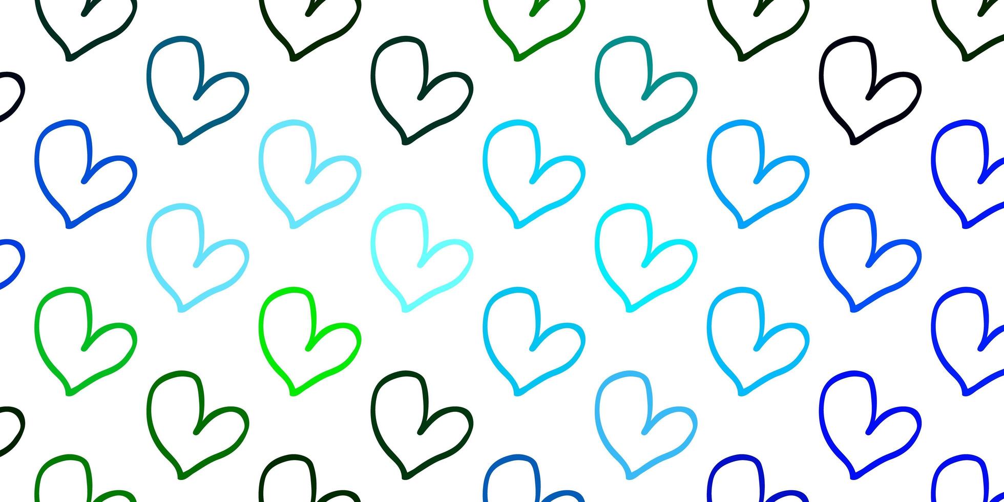 textura vector azul claro, verde com corações adoráveis.
