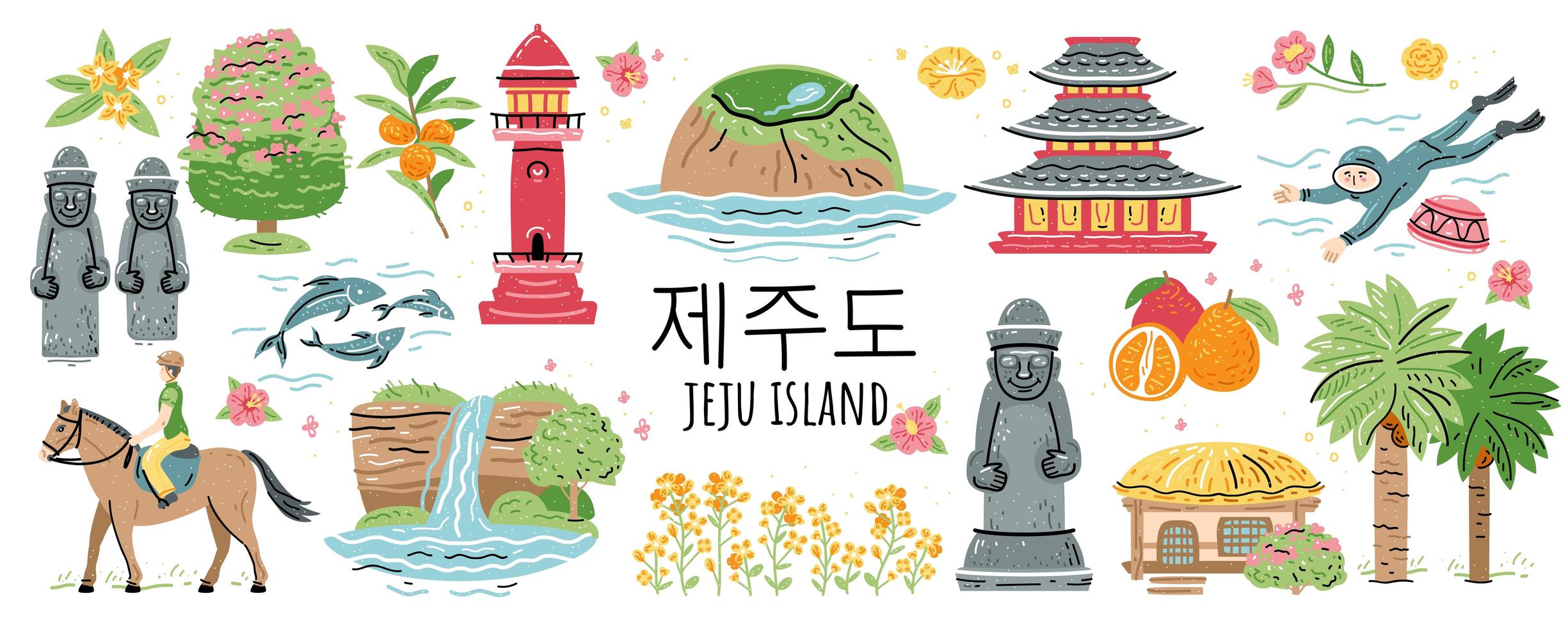 bem-vindo à ilha de jeju, ilustração em vetor símbolo viagem Coreia do Sul