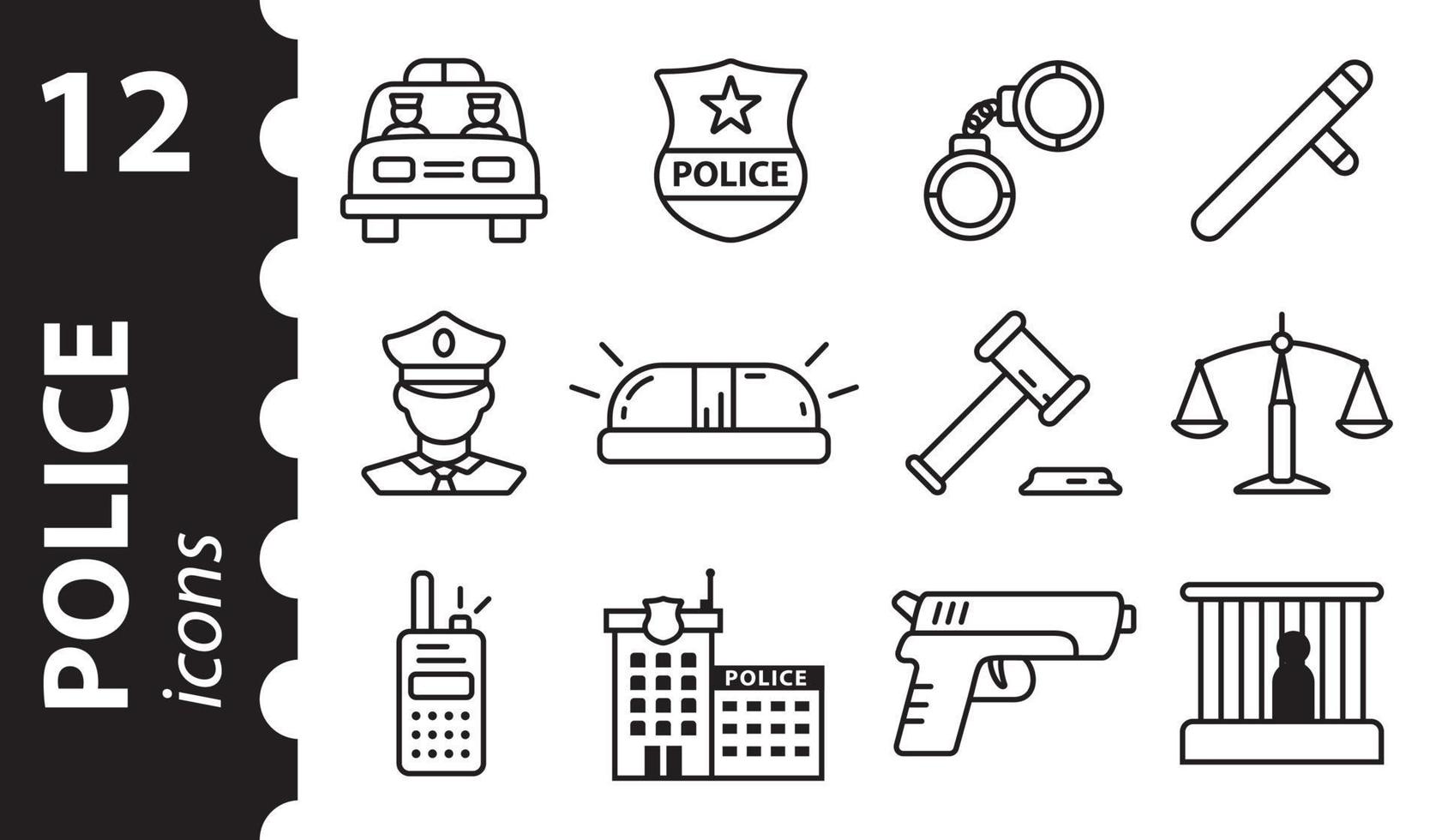 ícones da polícia em estilo linear. um conjunto de símbolos de linha de vetor. vetor