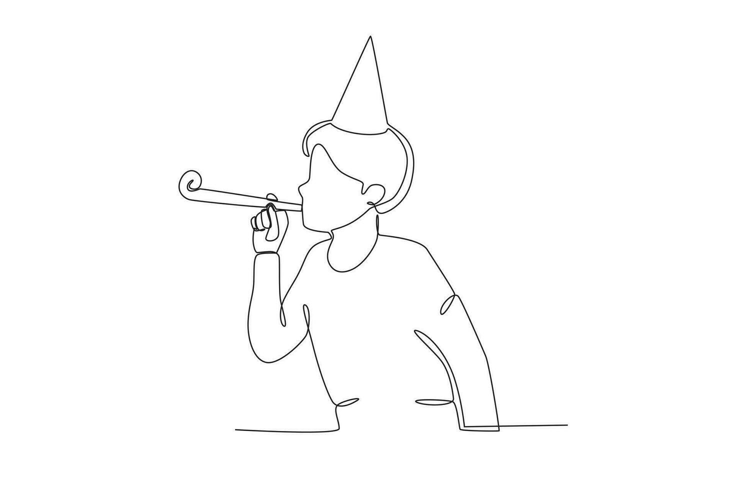 uma Garoto a comemorar Novo anos véspera golpes uma trompete vetor