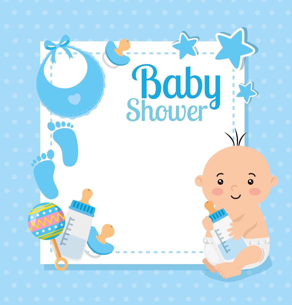 cartão de chá de bebê com menino e decoração vetor