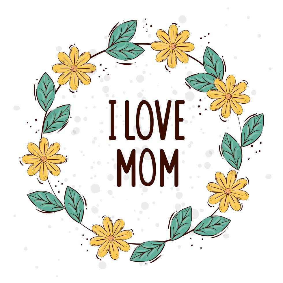 cartão de feliz dia das mães com moldura circular de decoração de flores vetor