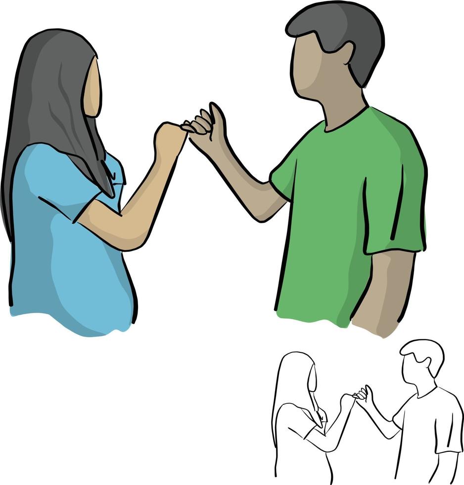 homem e mulher com a promessa do dedo mínimo segurando a mão vetor