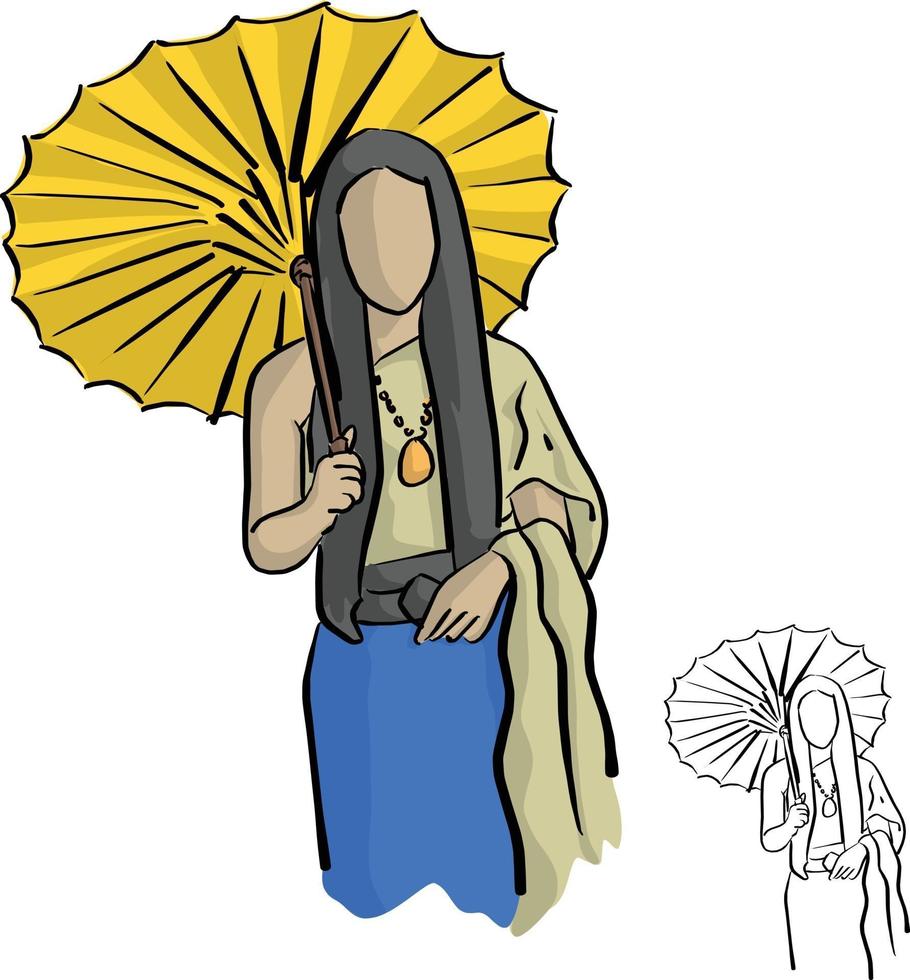 Mulher asiática vestindo um pano tailandês tradicional vetor