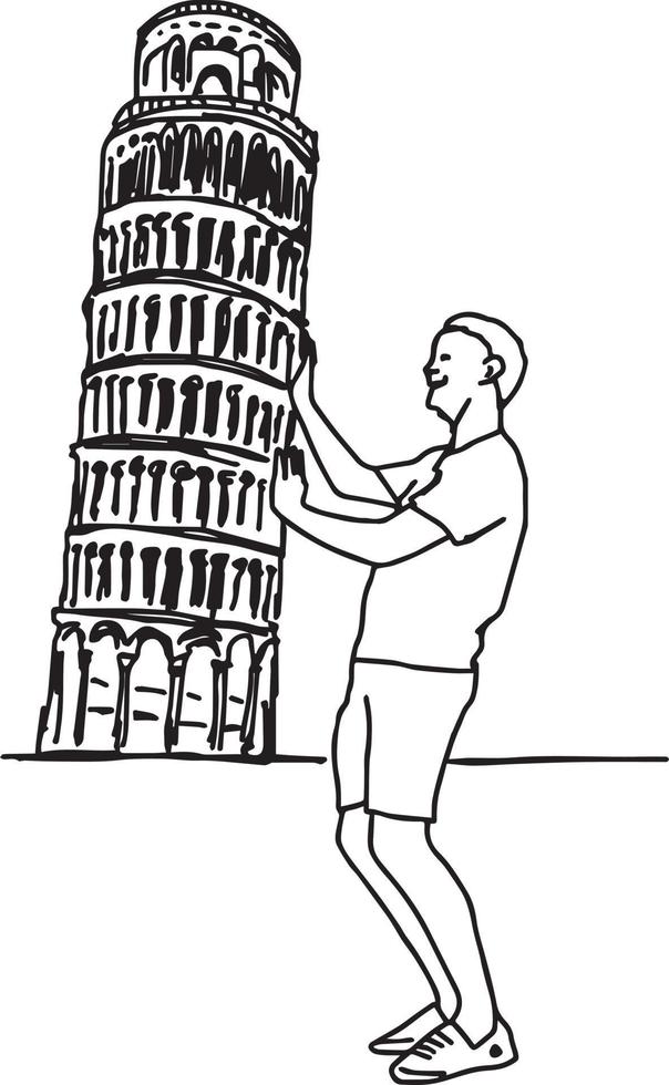 turística empurrar torre inclinada de pisa - ilustração vetorial vetor