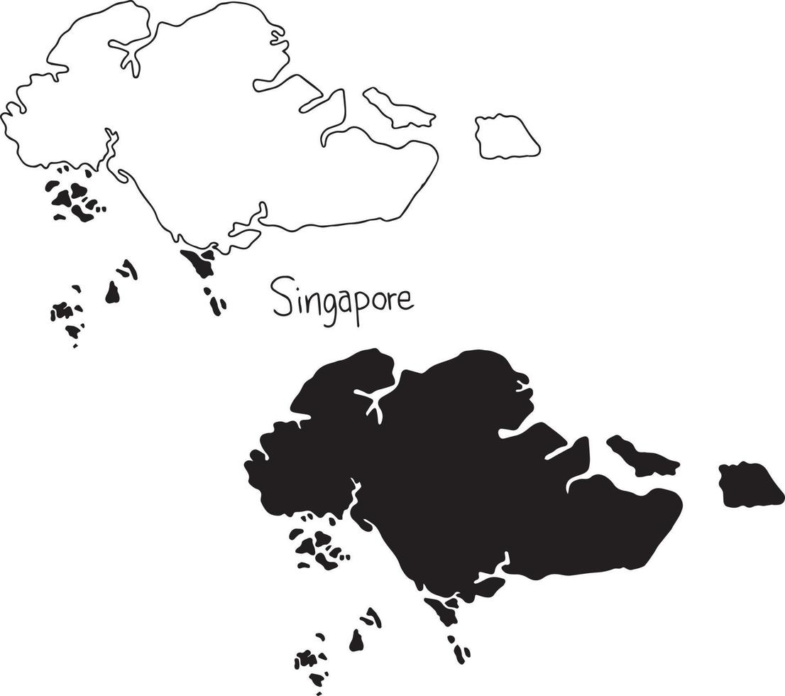 esboço e mapa de silhueta de Singapura - ilustração vetorial vetor