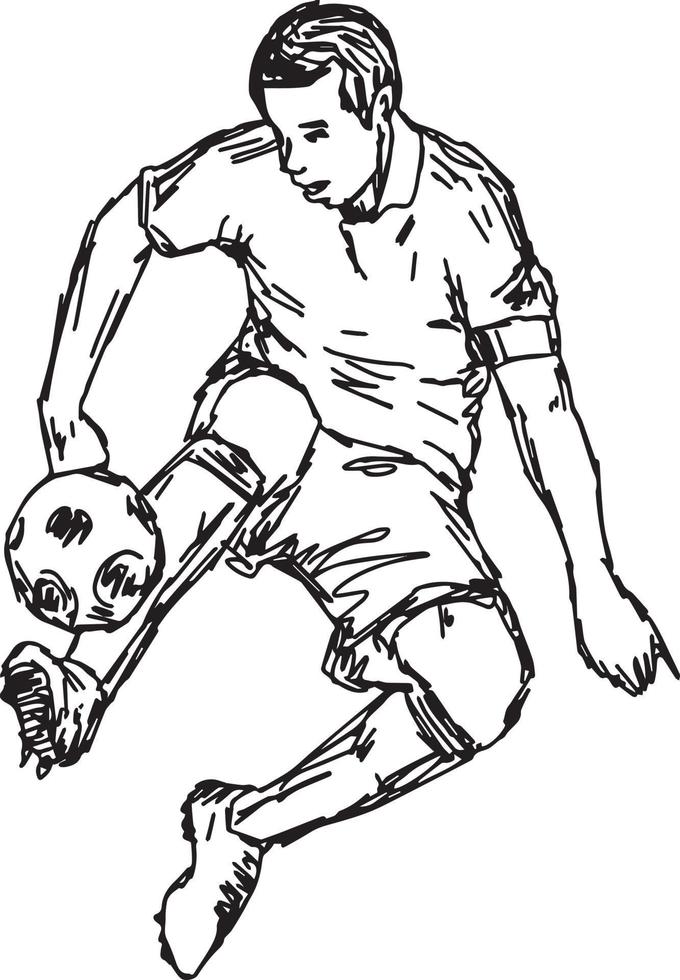 Jogador de futebol chutando o ícone de doodle de contorno desenhado de mão  de bola. esporte de equipe, treinamento de futebol, conceito de jogo de  futebol. ilustração de desenho vetorial para impressão