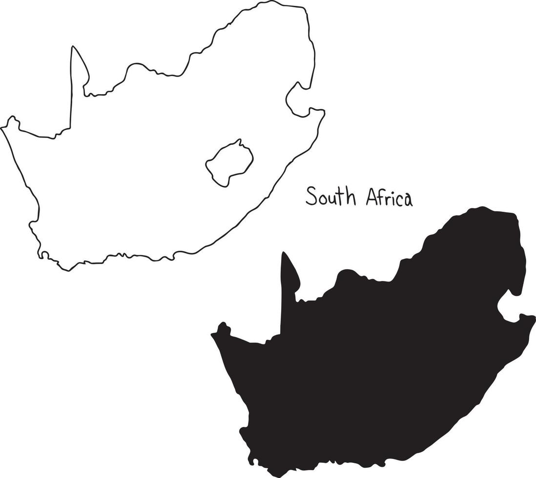 esboço e mapa da silhueta da áfrica do sul - ilustração vetorial vetor