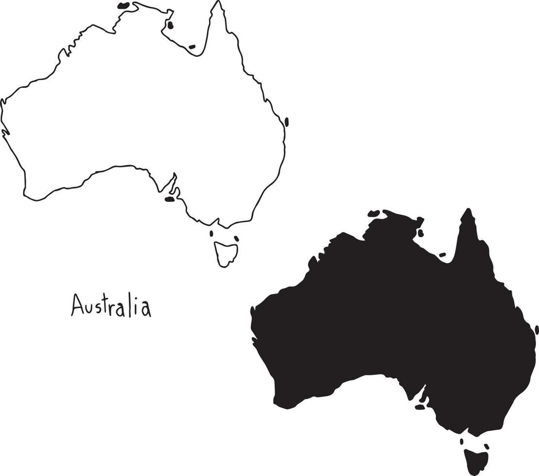 esboço e mapa da silhueta da Austrália - ilustração vetorial vetor