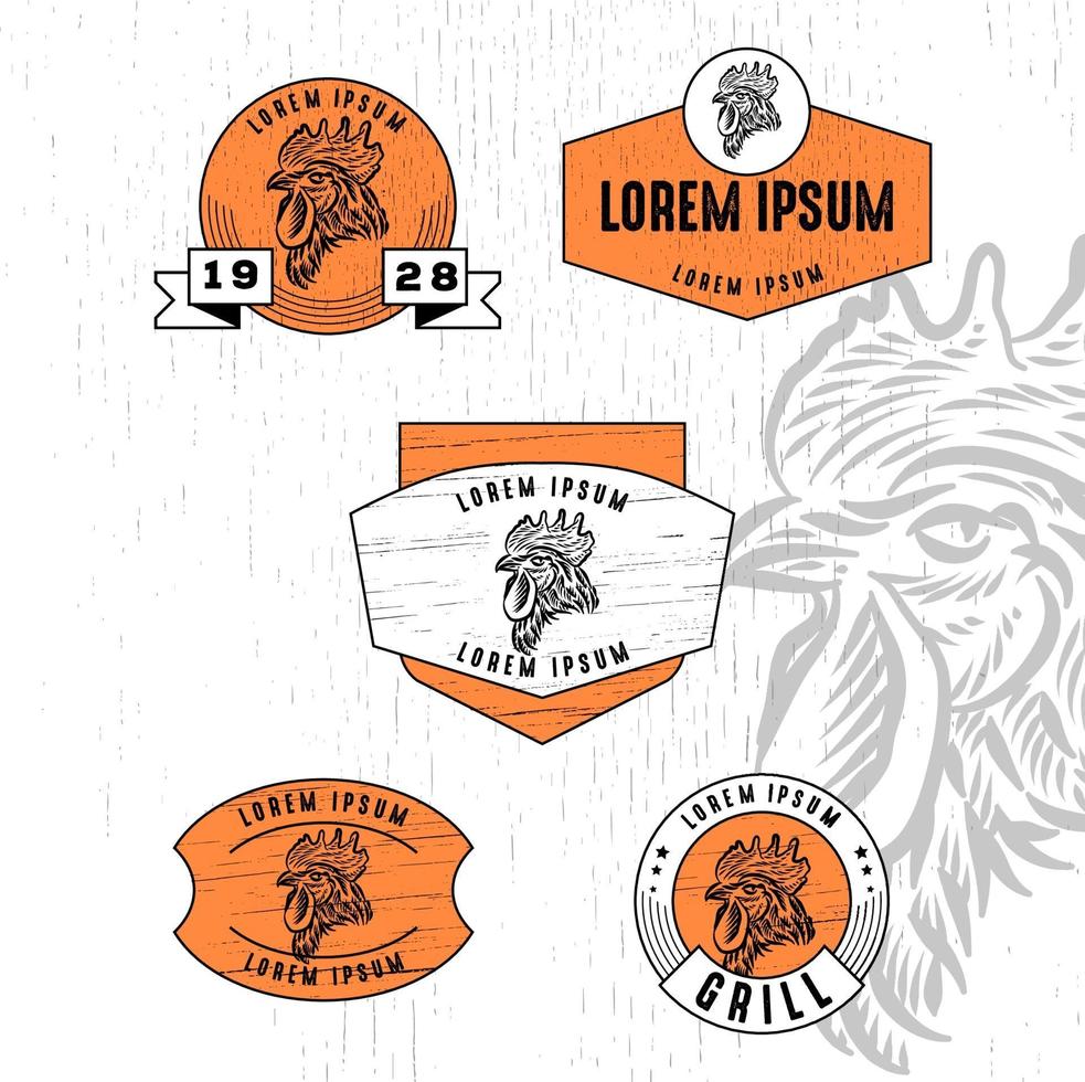 conjunto de logotipo de churrasco estilo vintage com textura de madeira distintiva vetor