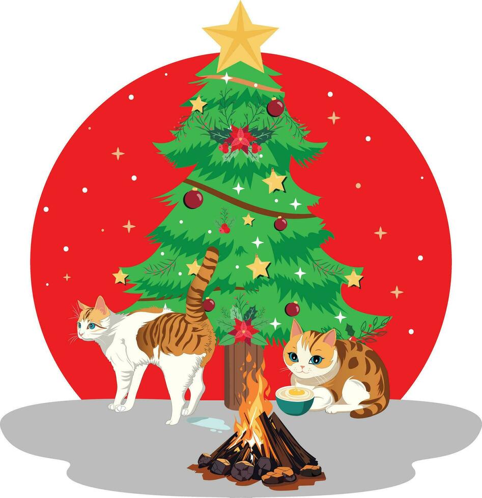 Natal ilustração com gatos e fogo vetor