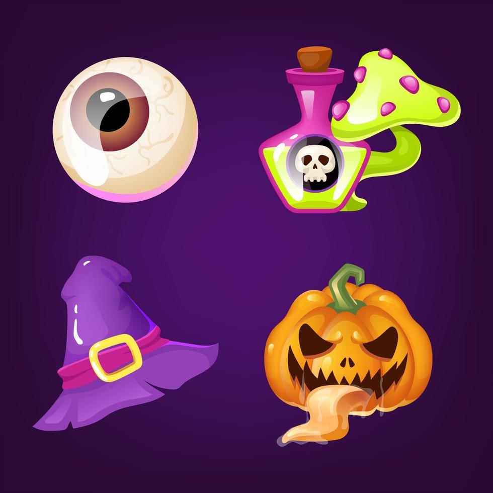 conjunto de vetores de desenhos animados de decoração de halloween