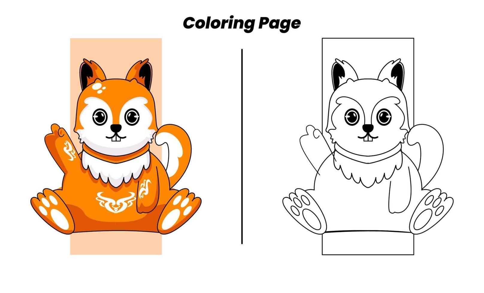 esquilo fofo com página para colorir vetor