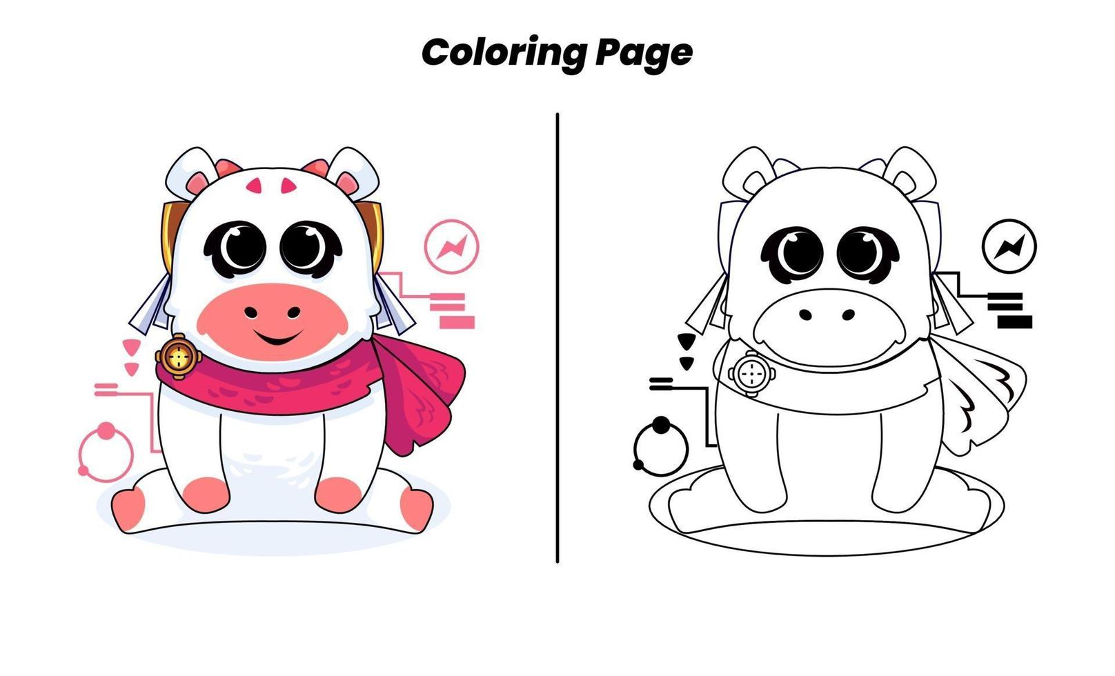 vaca fofa com página para colorir vetor