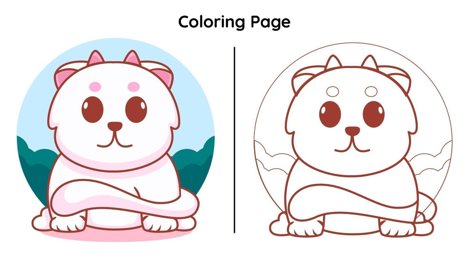 gato fofo com página para colorir vetor