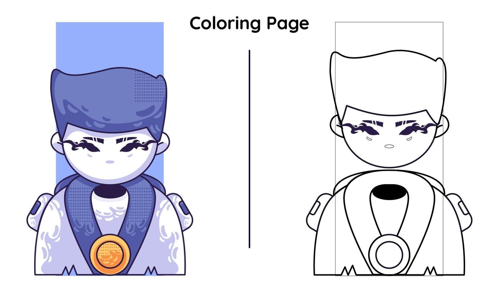 ninja bonito com páginas para colorir. ilustração de desenho vetorial vetor