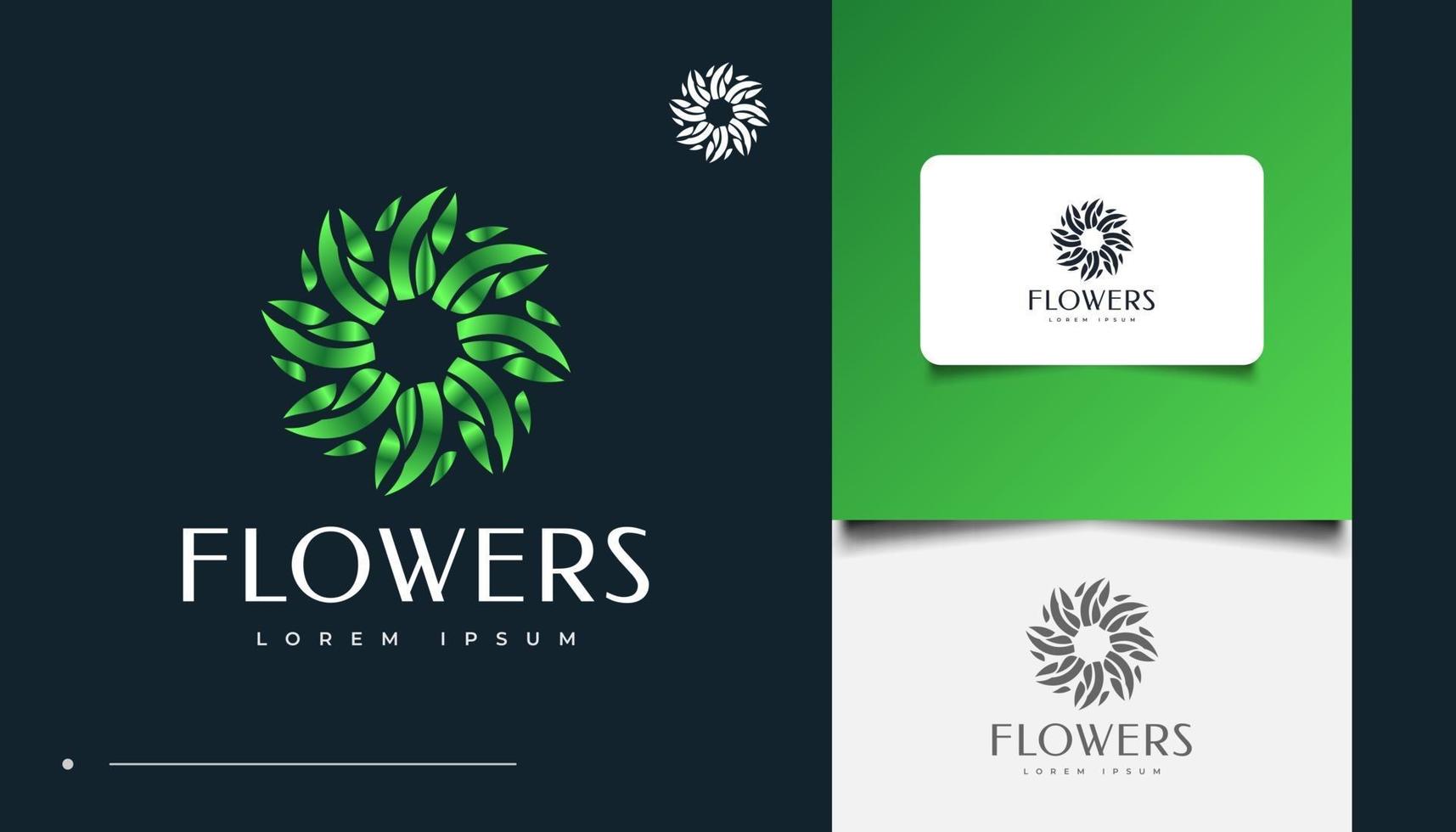 design de logotipo de flores verdes com conceito de espiral vetor