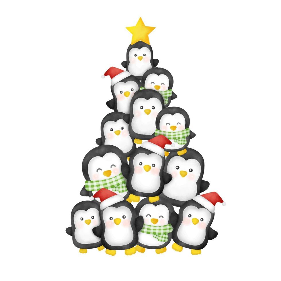 aquarela Natal pinguins fofos. vetor