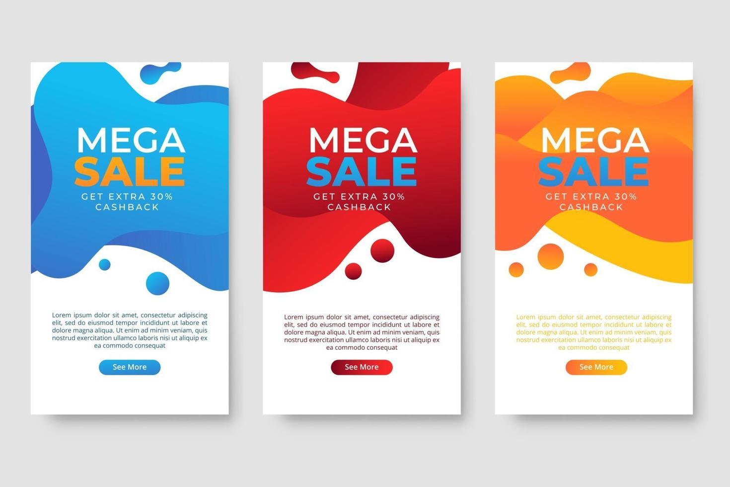 conjunto de 3 design de fluido moderno dinâmico para banners de mega venda vetor