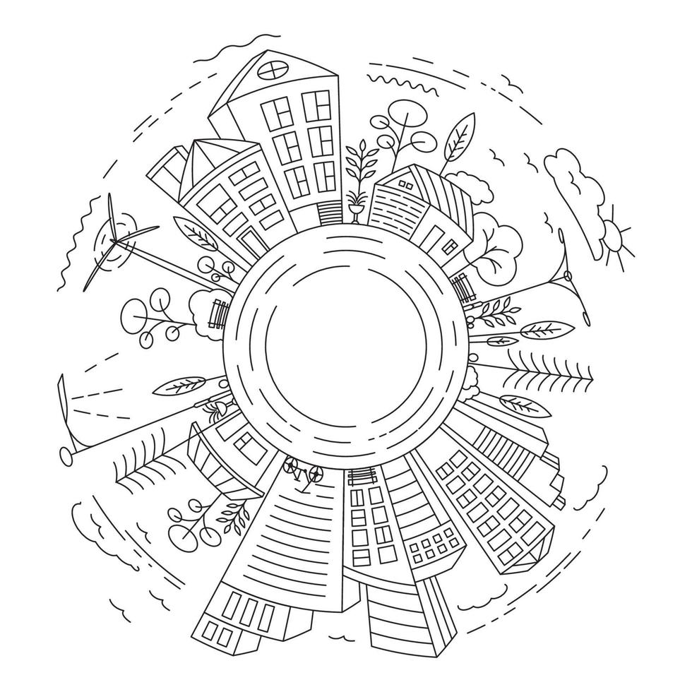 modelo de ilustração vetorial arte de linha de construção de cidade vetor