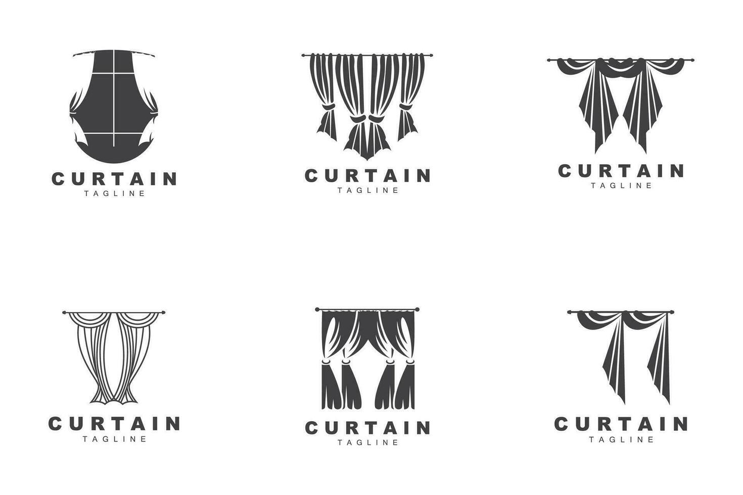 design de logotipo de cortina para casa e exposição, ilustração vetorial de decoração de construção vetor