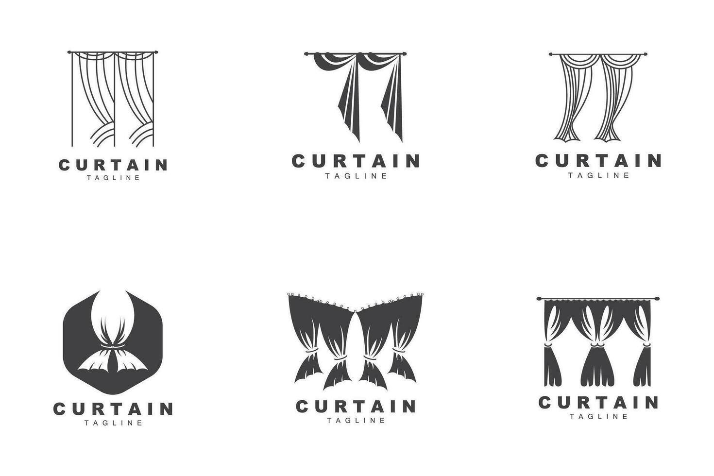 design de logotipo de cortina para casa e exposição, ilustração vetorial de decoração de construção vetor