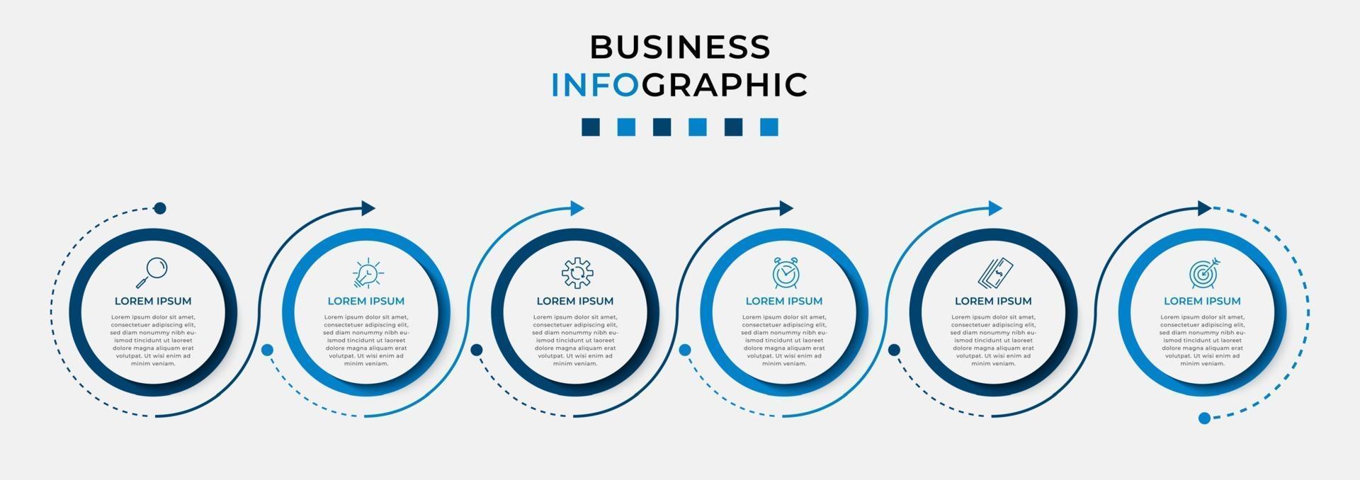 modelo de negócios de design de infográfico com ícones e 6 opções ou etapas vetor