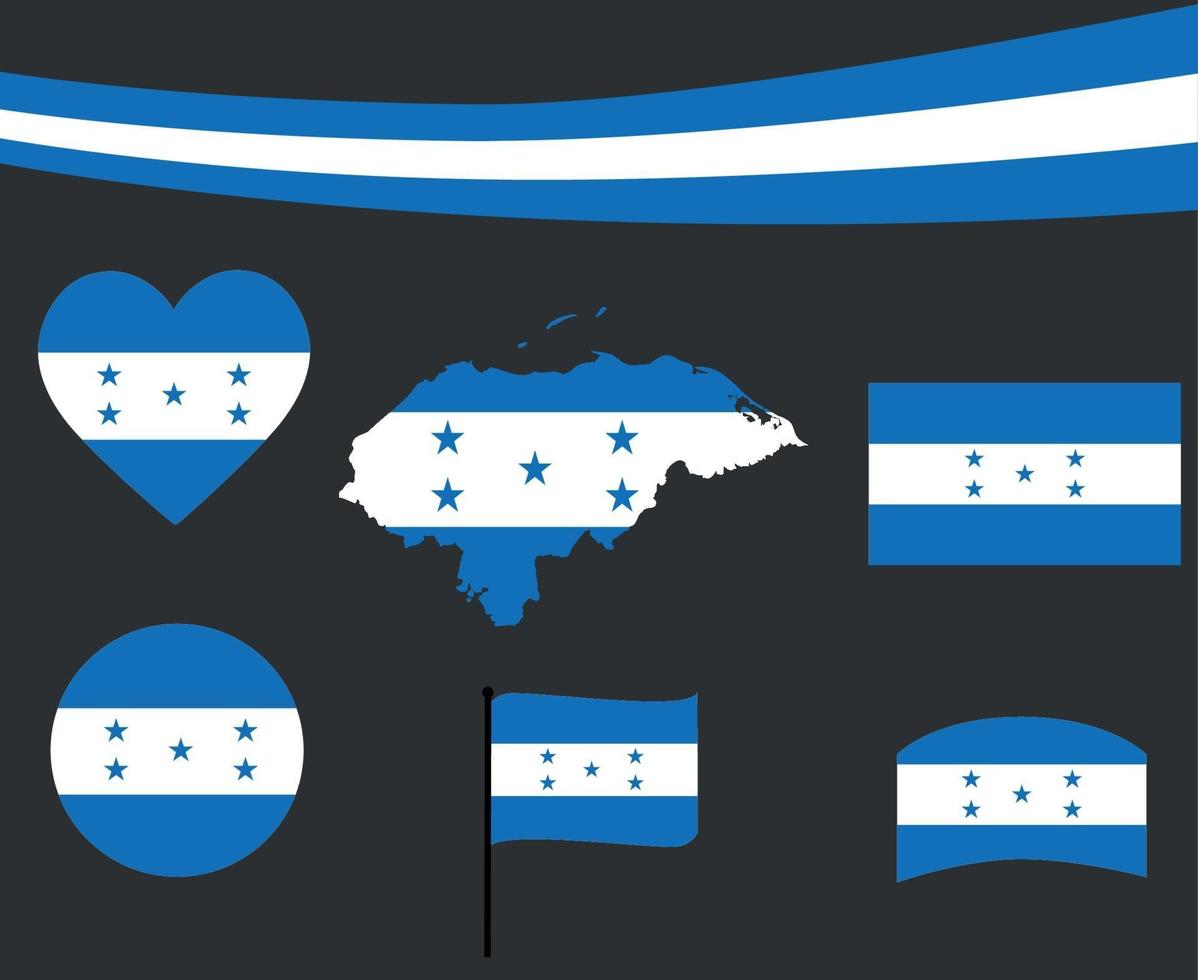 Bandeira de honduras mapa fita e ícones de coração ilustração vetorial resumo vetor