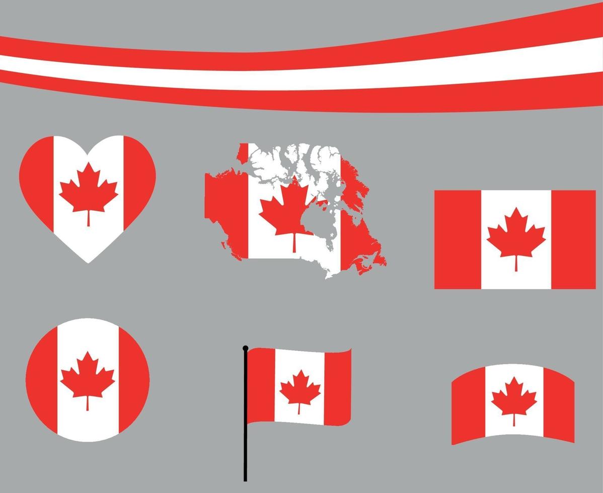 Bandeira do Canadá mapa fita e ícones de coração ilustração vetorial resumo vetor