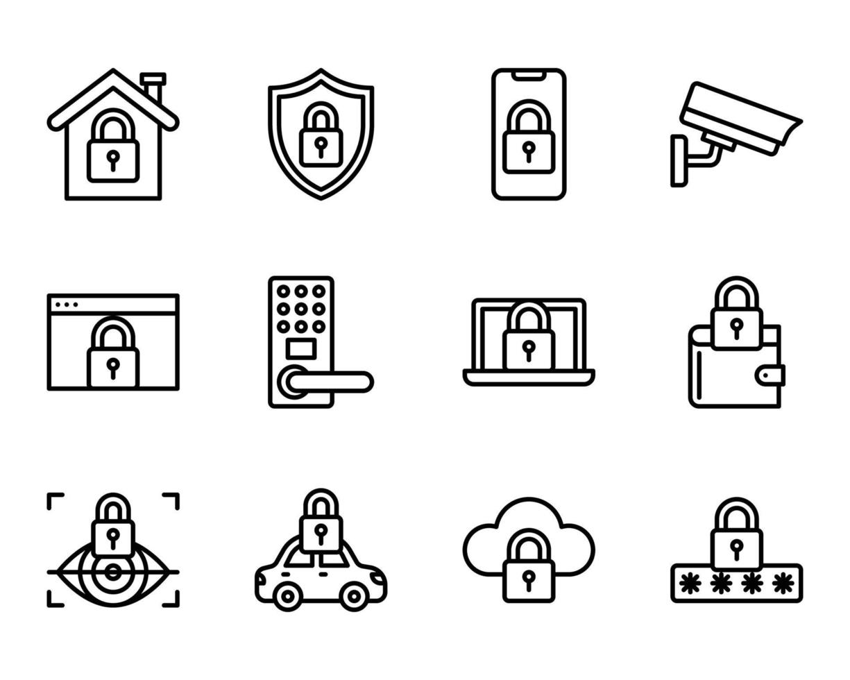 ícone de contorno de segurança e símbolo para site, aplicativo vetor