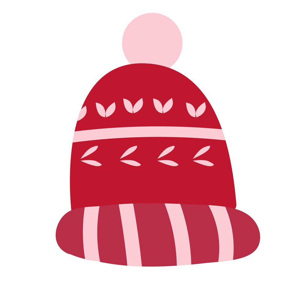 chapéu de malha vermelho de inverno isolado no branco vetor