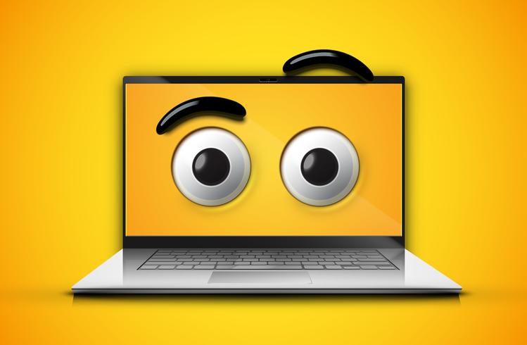 Olhos de alta detalhado emoticon em uma tela de notebook, ilustração vetorial vetor