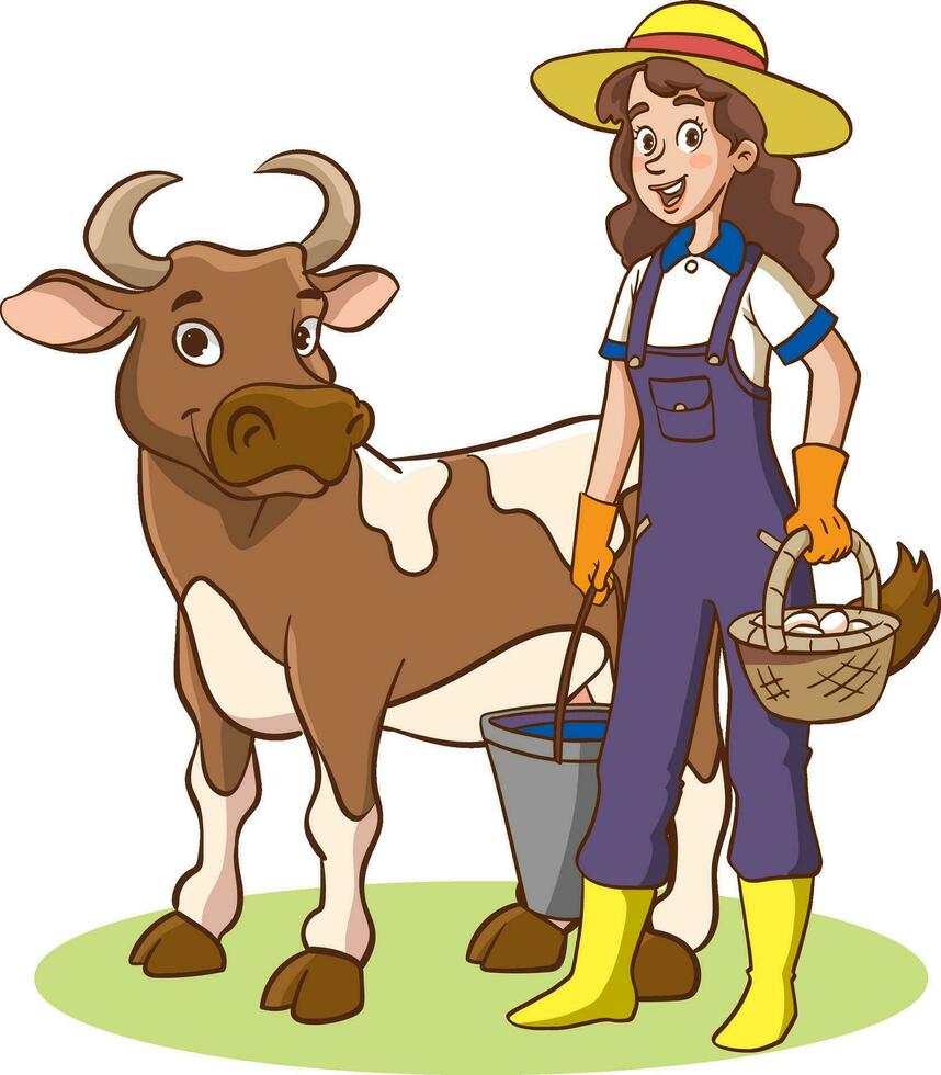 vetor ilustração do feliz agricultor família e Fazenda animais