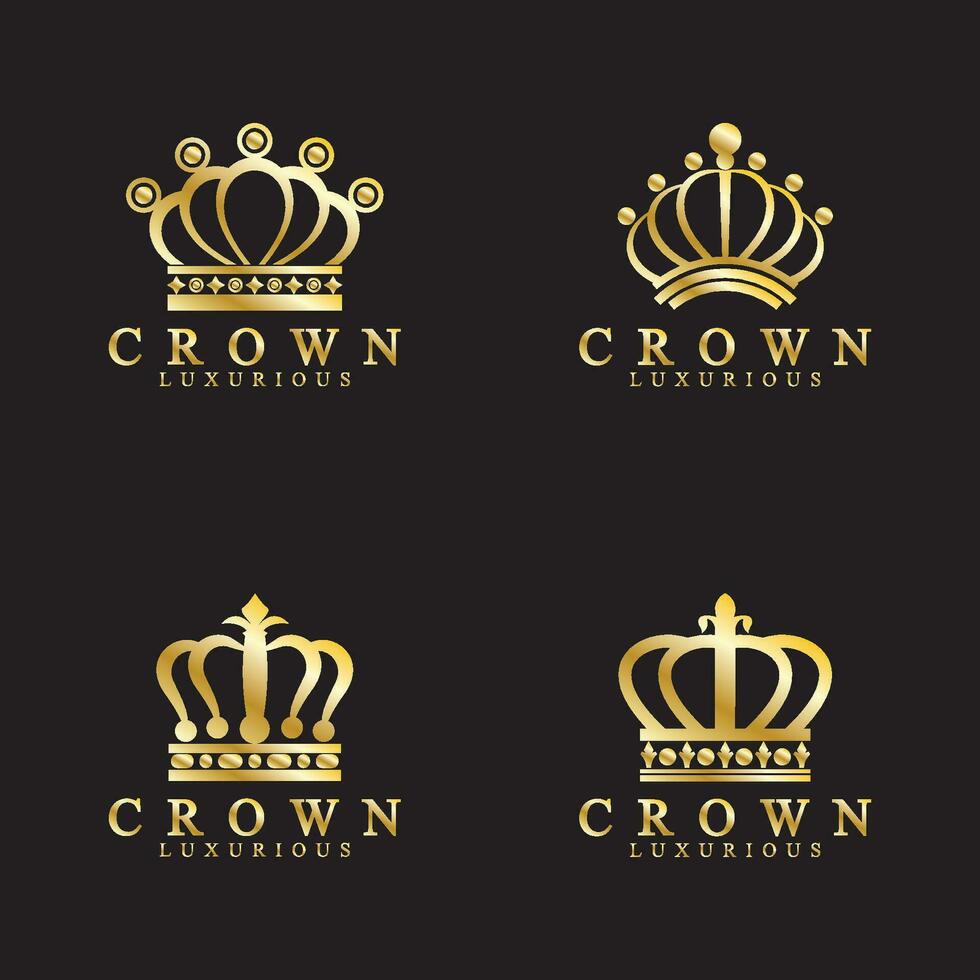 ouro coroa ícones. rainha rei dourado coroas luxo logotipo Projeto vetor em Preto fundo