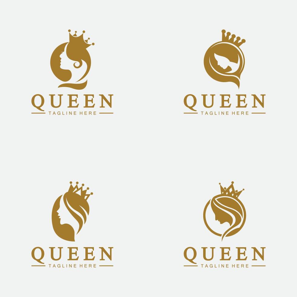 lindo face rainha ícone logotipo.para rainha logo.beleza mulher cabelo salão dourado logotipo. Cosmético, pele Cuidado o negócio logotipo vetor