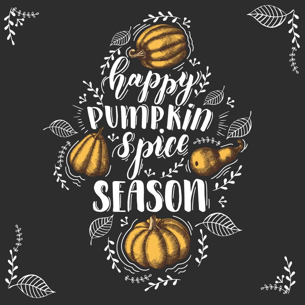 outono letras frase de caligrafia - feliz temporada de especiarias de abóbora. vetor