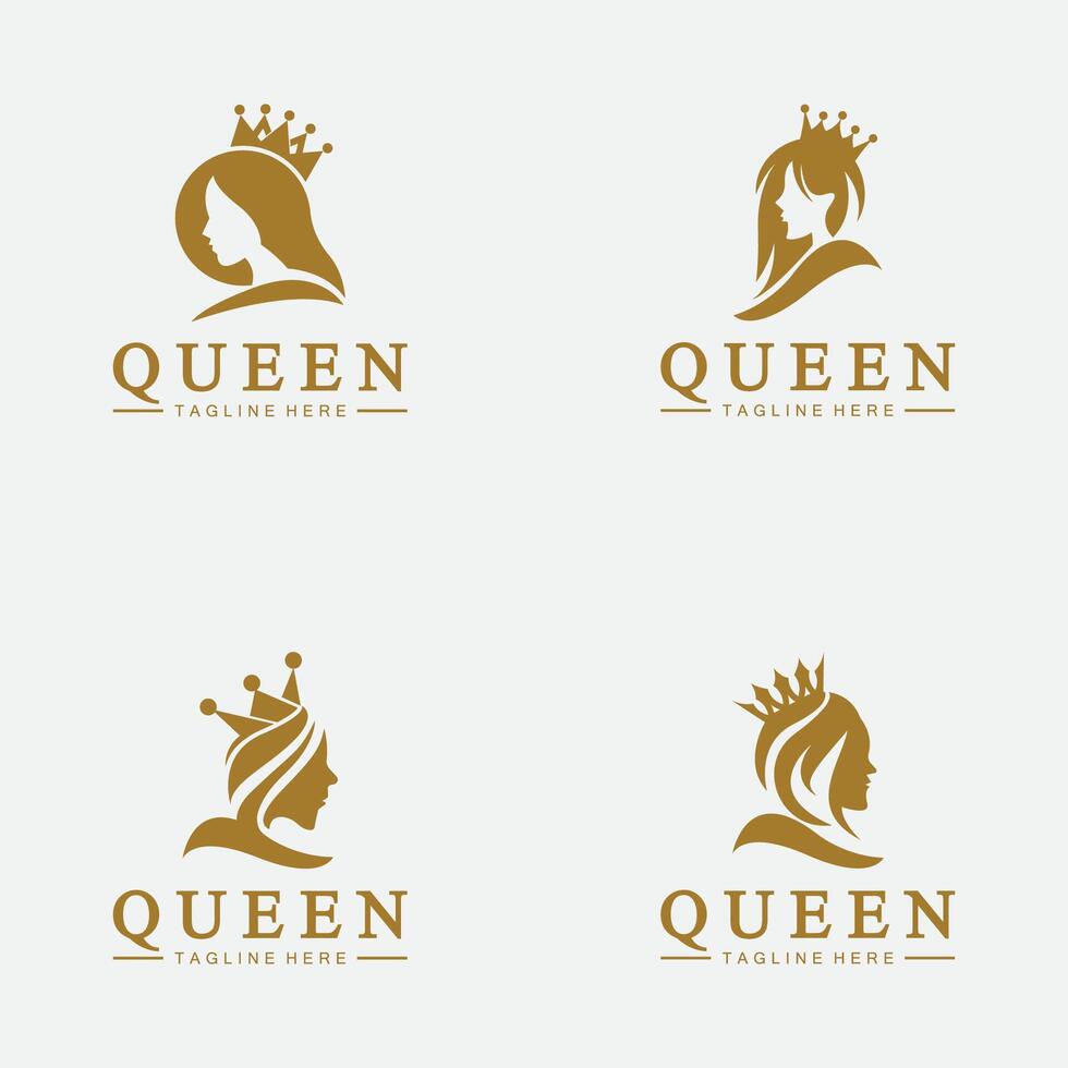 lindo face rainha ícone logotipo.para rainha logo.beleza mulher cabelo salão dourado logotipo. Cosmético, pele Cuidado o negócio logotipo vetor