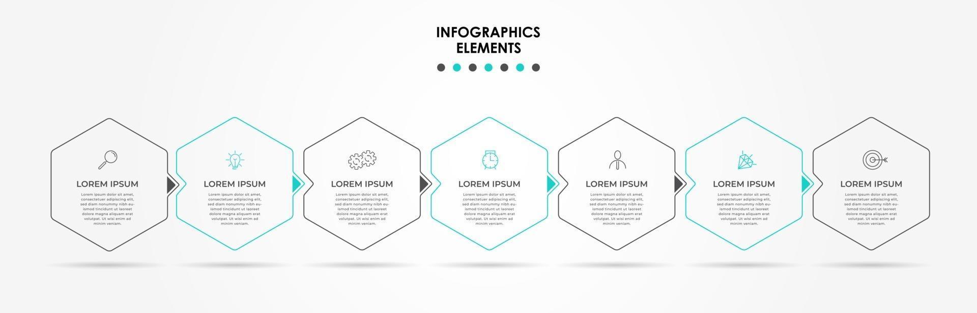 modelo de design de infográfico com ícones e 7 opções ou etapas vetor