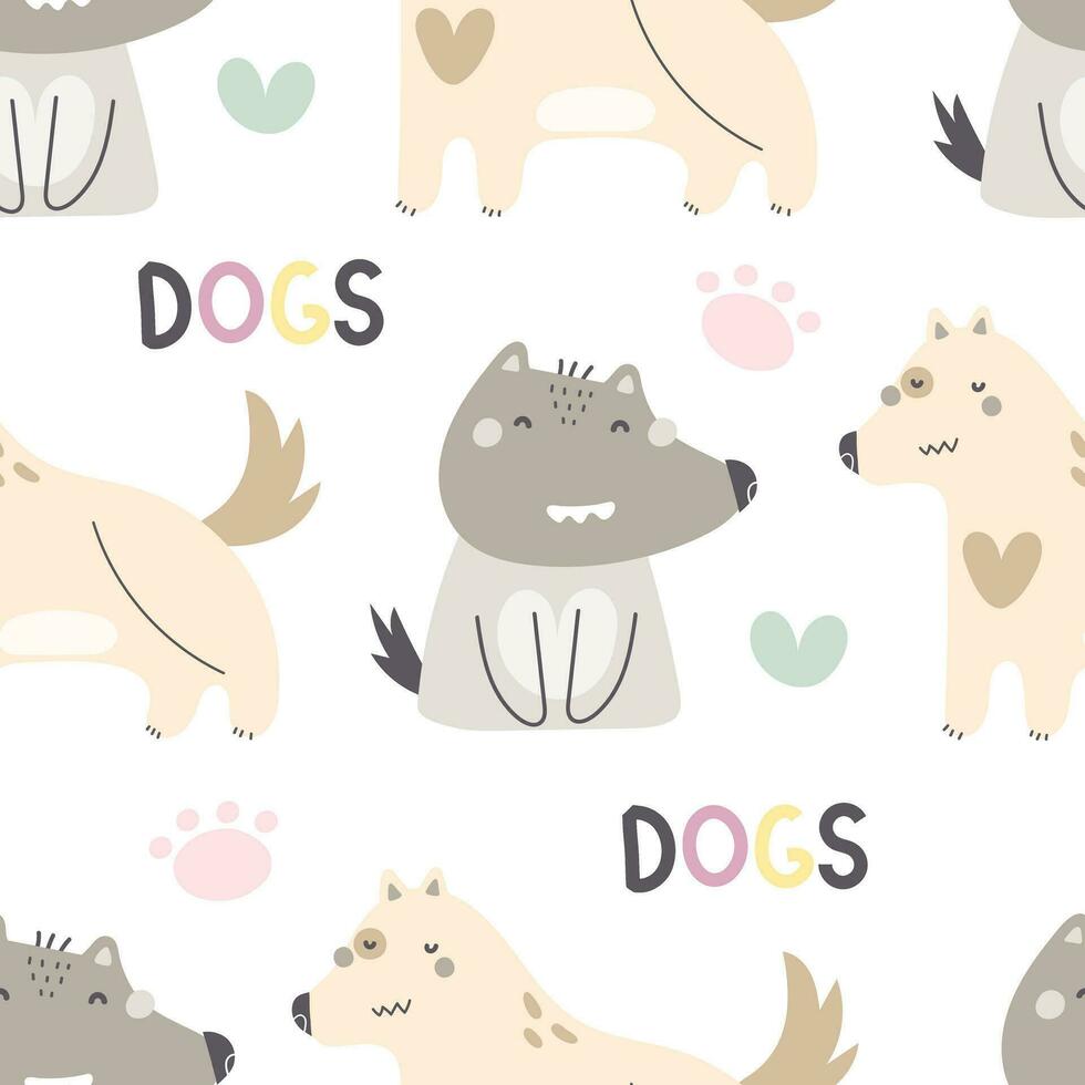 padrão sem emenda com cães de desenho animado. vetor colorido para crianças. animais. desenho à mão, estilo simples. design de bebê para tecido, impressão, têxtil, invólucro