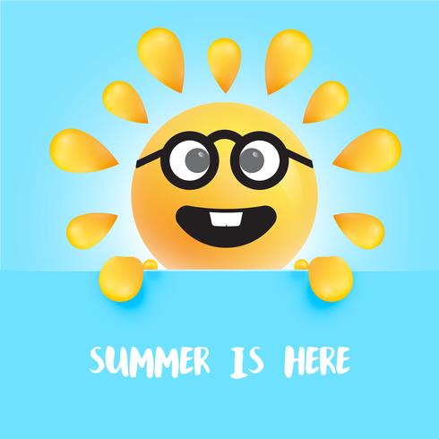 Engraçado sol-smiley com o título &quot;&quot; o verão está aqui &quot;, ilustração vetorial vetor