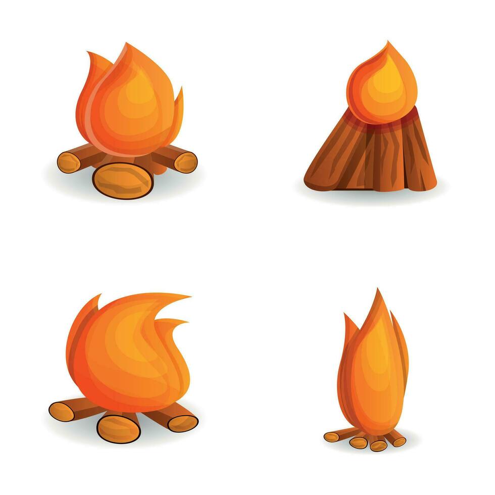 fogueira ícones conjunto desenho animado vetor. queimando fogo vetor