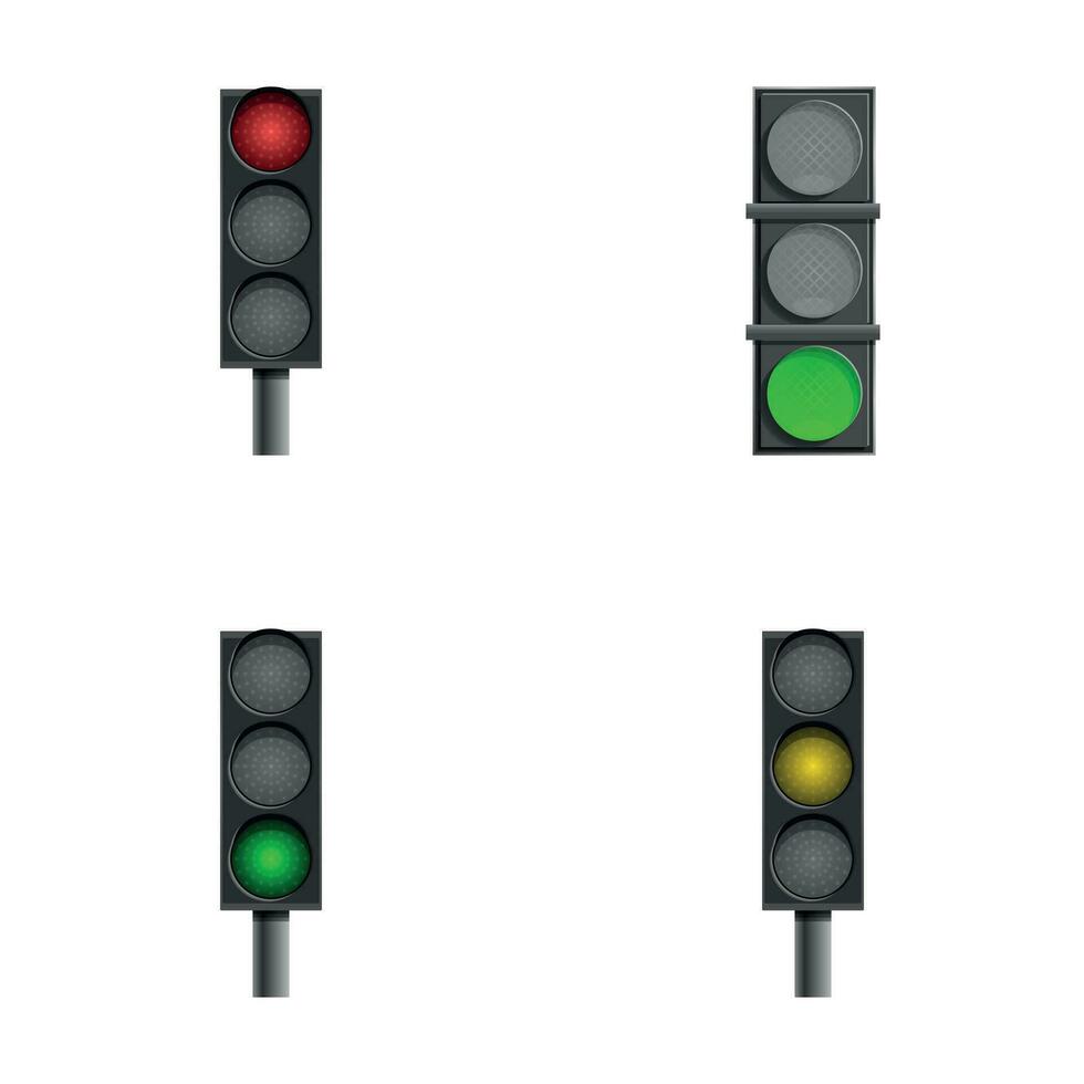 tráfego luz ícones conjunto desenho animado vetor. tráfego regulamento vetor