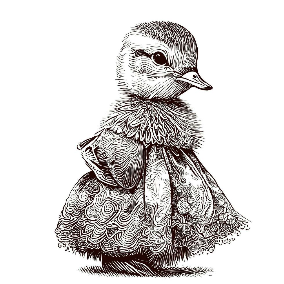 fofa patinho dentro vestir esboço mão desenhado pássaro vetor ilustração