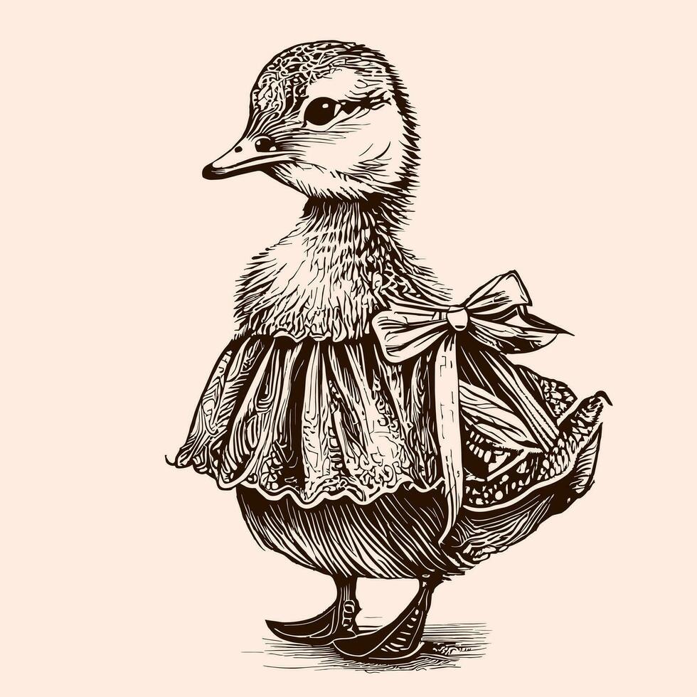 patinho dentro vestir esboço mão desenhado pássaro vetor ilustração