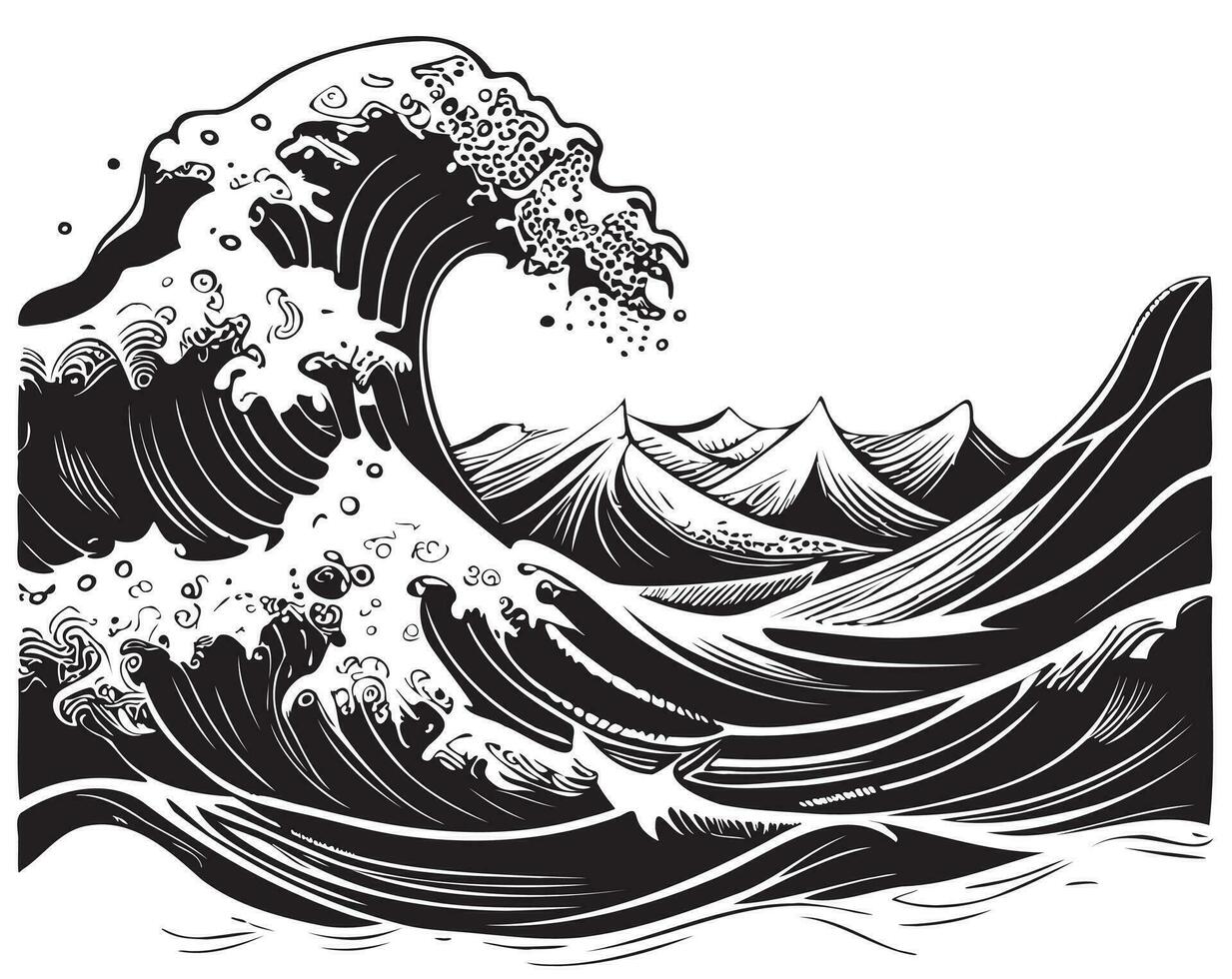 mar onda mão desenhado esboço vetor ilustração